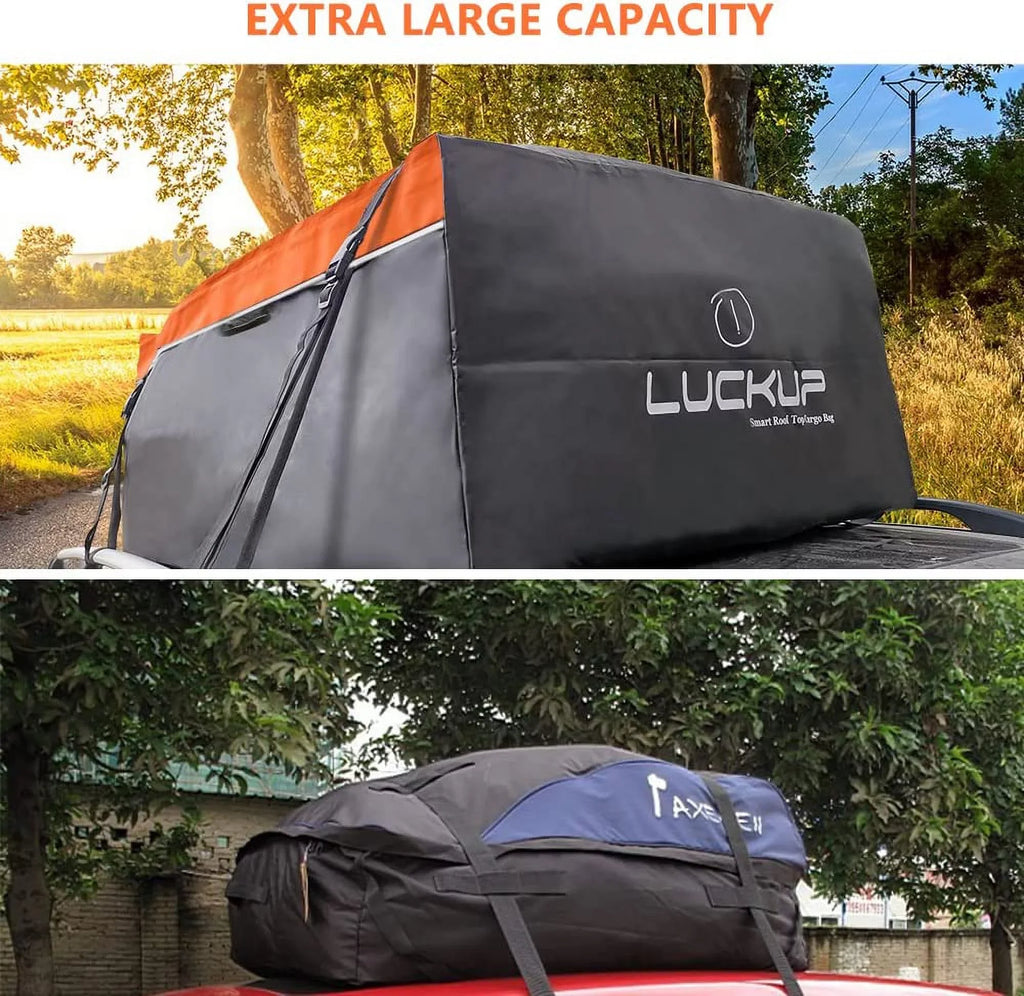 LUCKUP Roof Rack Car Cargo Carrier Bag,18.5 Cubic Ft Rooftop Box, Waterproof &Durable with Anti-Slip Mat, Heavy Duty Wide Straps and Buckles, suitable for All Car Models (Black & Orange)