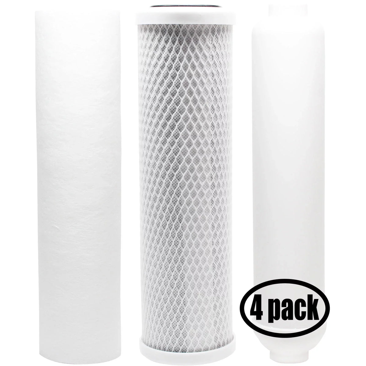 4-Pack Replacement for Filter Kit for Crystal Quest CQE-RO-00101 RO System - Includes Carbon Block Filter, PP Sediment Filter & Inline Filter Cartridge - Denali Pure Brand