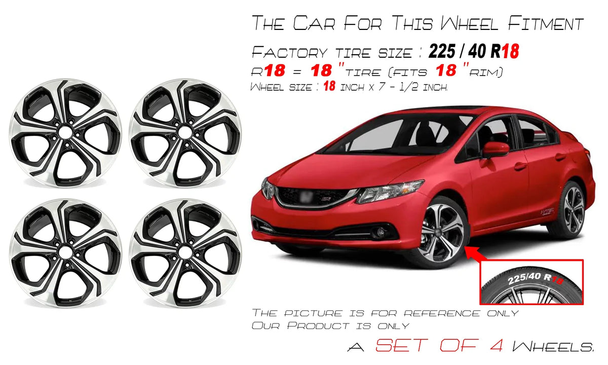 18" SET OF 4 18X7.5  Machined BLACK Wheels For 2014 2015 Honda Civic OEM high-grade Replacement Rim
