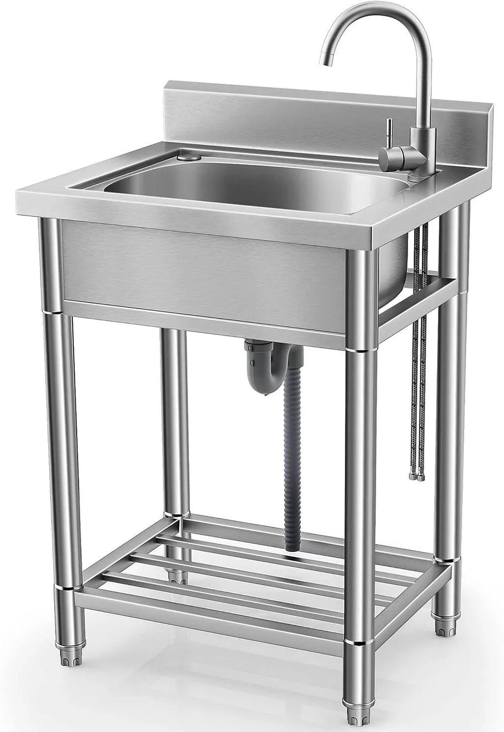 Utility Sink Stainless Steel Free Standing Single Bowl with Cold and Hot moisture Pipe - Ideal for Laundry Room, Bathroom, and Farmhouse