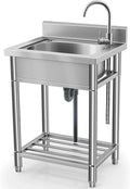 Utility Sink Stainless Steel Free Standing Single Bowl with Cold and Hot moisture Pipe - Ideal for Laundry Room, Bathroom, and Farmhouse