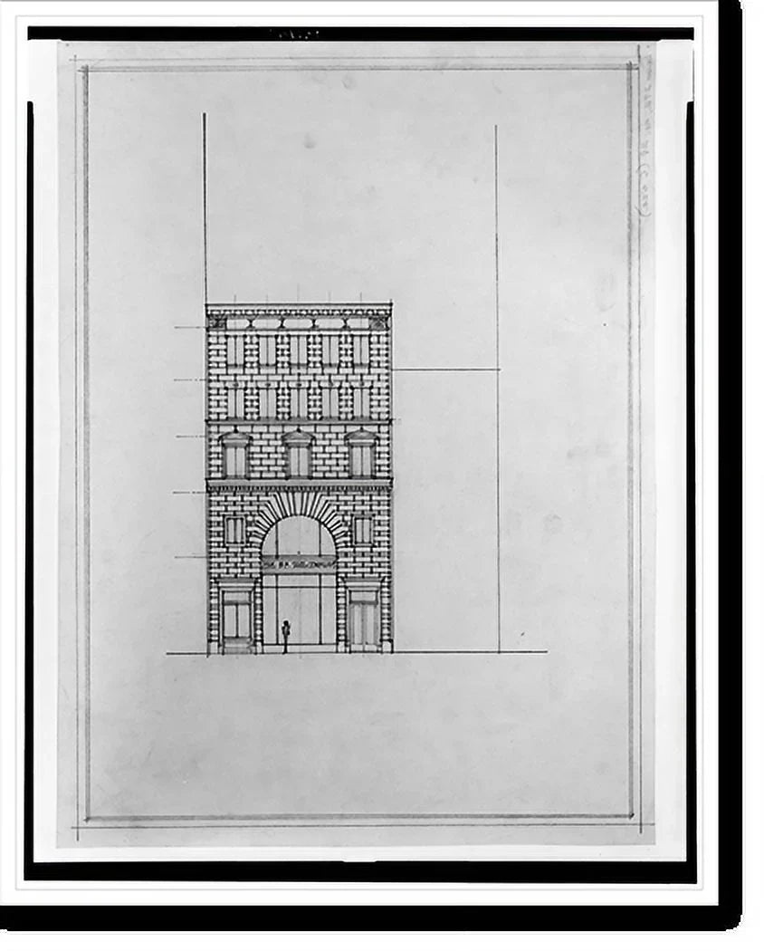 Front elevation], 17-7/8" x 21-7/8". Saul (15th Street, N.W., Washington, D.C.). Historic Framed Print, [Two office buildings for B.F