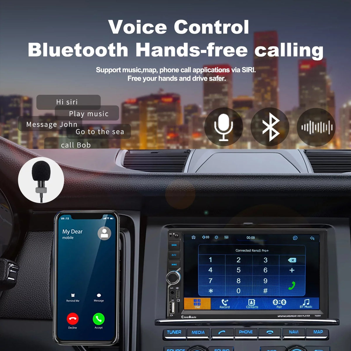 [Wireless] Double Din Car Stereo  CarPlay Android Auto Bluetooth 7" Touchscreen USB Rear Camera AM/FM Radio