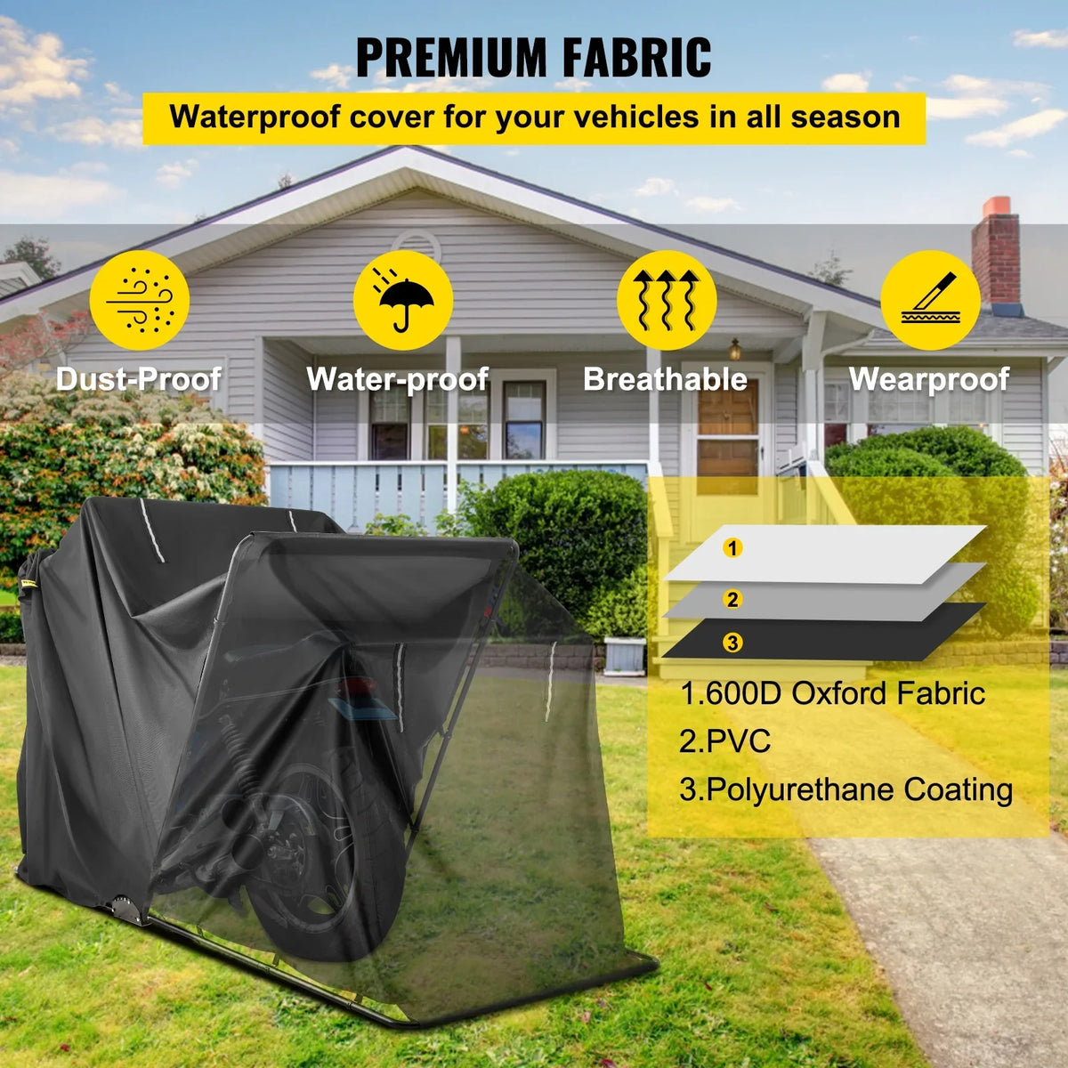 BENTISM Heavy Duty Motorcycle wrap Storage Sheds Garage All Season Outdoor Protection,600D Oxford Durable and Tear Proof Waterproof with Lock-Holes & Storage Bag,Fits up to 106"