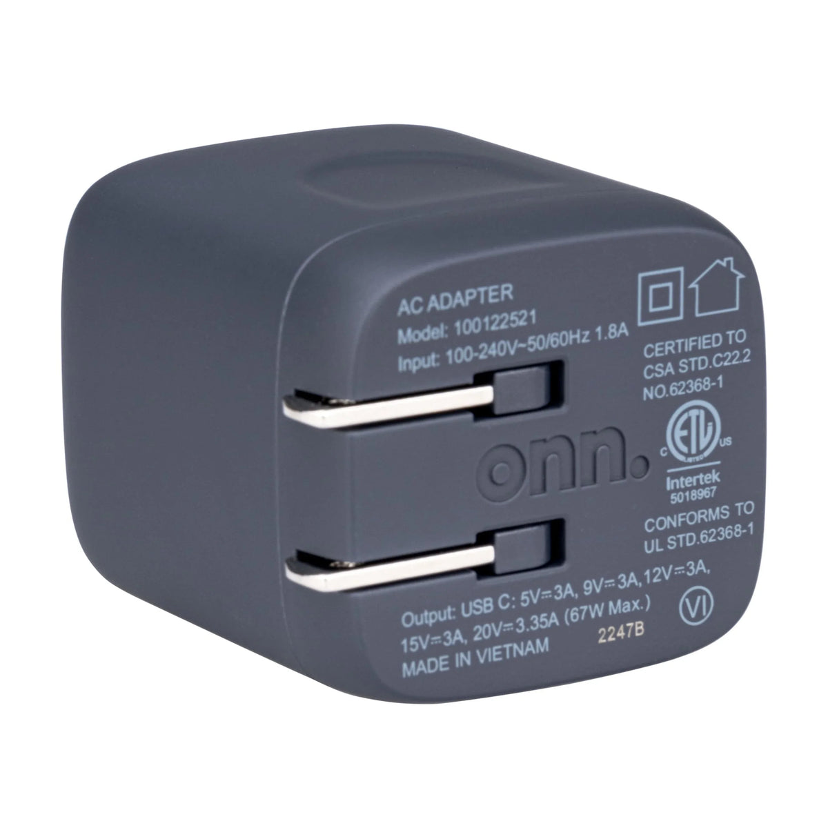 GAN 67W Laptop Charger with 1 USB-C Port, suitable for ,,,,,,Grey. onn