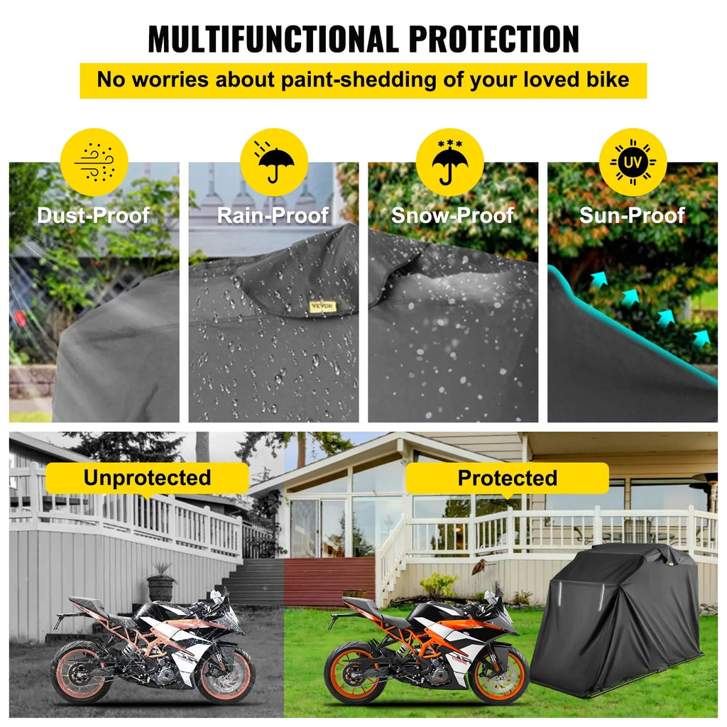 BENTISM Heavy Duty Motorcycle wrap Storage Sheds Garage All Season Outdoor Protection,600D Oxford Durable and Tear Proof Waterproof with Lock-Holes & Storage Bag,Fits up to 106"