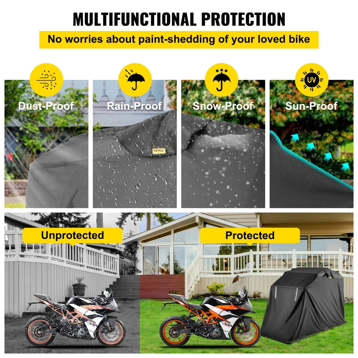 BENTISM Heavy Duty Motorcycle wrap Storage Sheds Garage All Season Outdoor Protection,600D Oxford Durable and Tear Proof Waterproof with Lock-Holes & Storage Bag,Fits up to 106"