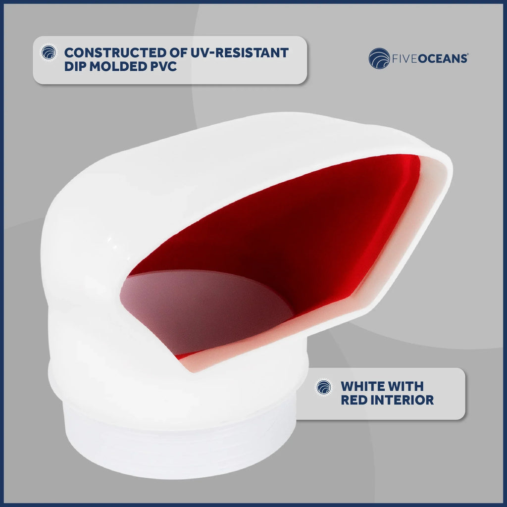 Five Oceans  3-Inch Cowl Vent with Snap-On Deck Plate and protector, 2 Pack Low Profile UV-impervious and Flexible PVC, Red Interior, for Air Intake or Cabin Ventilation - FO88-M2