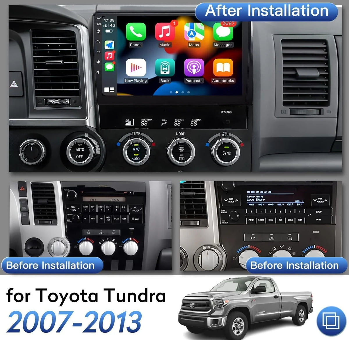 Android 12 Car Stereo Radio for  Tundra (07-13) Sequoia (08-17), 4+32GB GPS Navigation 10.1 Inch QLED Touchscreen Carplay/Android Auto DSP +AHD Camera