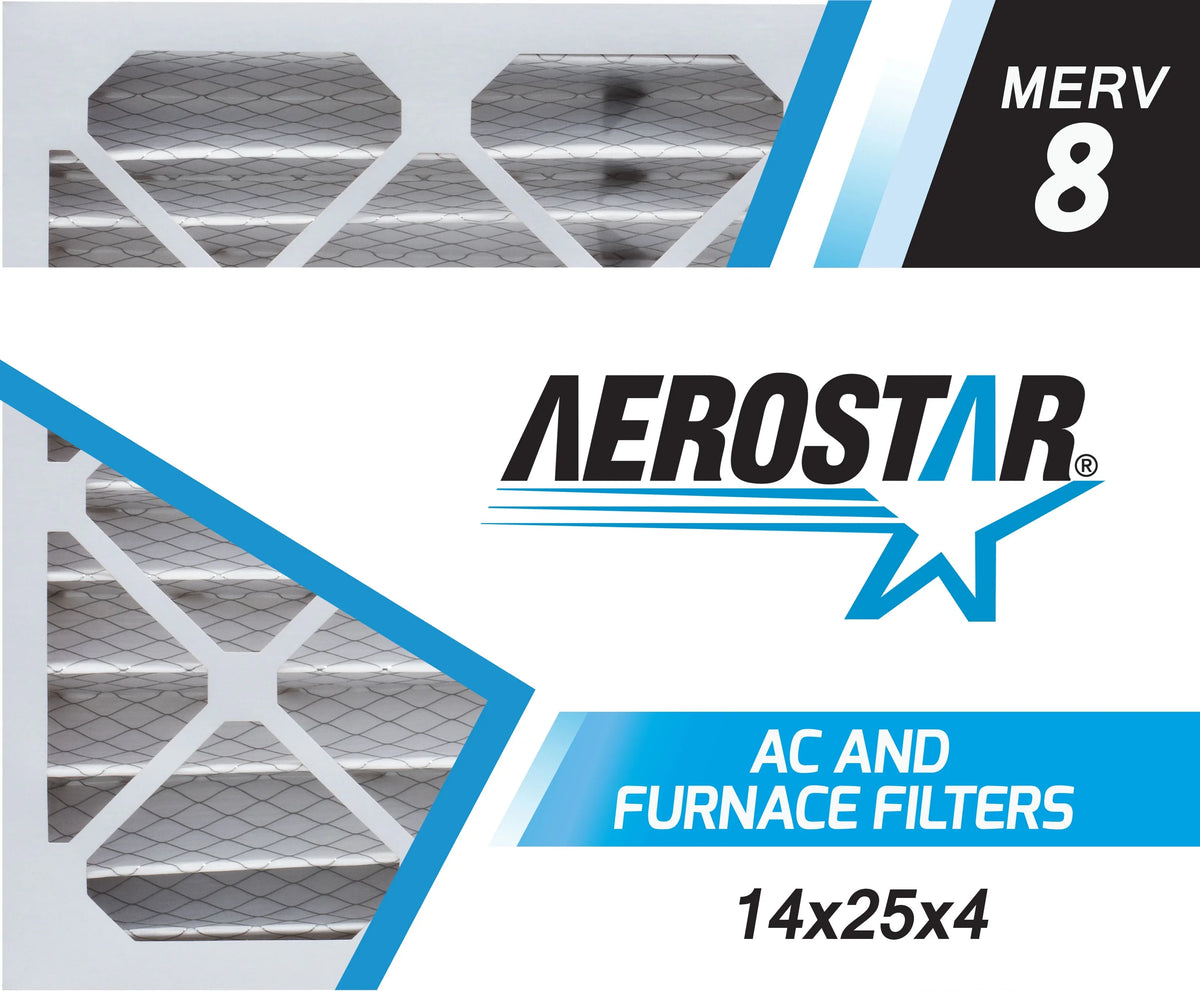 Aerostar 14x25x4 MERV  8, Pleated Air Filter, 14 x 25 x 4, Box of 6, Made in the USA