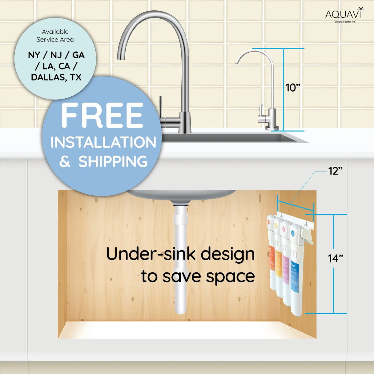 AQUAVI Twist Ultra-Filtration Mineral Under Sink moisture Filter System, 4-Stage High Capacity, Remove 99.99% Contaminants, Quick Filter Change with Brushed Nickel Faucet