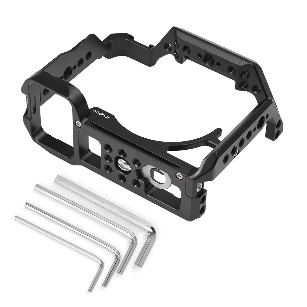 Andoer Cage Aluminum Alloy Video Cage with Cold Shoe Mounts Numerous 14 Inch Screw Holes Replacement for  A7IV/ A7M4/ A1/ A7R4/ A7S3
