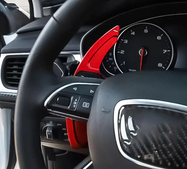 Xotic Tech Steering Wheel Paddle Shifter wrap Trim, CNC Aluminum Alloy, suitable With Audi A3 A4 A5 A6 A7 A8 S3 S4 S5 S6 S7 S8 RS3 RS6 Q3 Q5 SQ5 Q7 (Red)