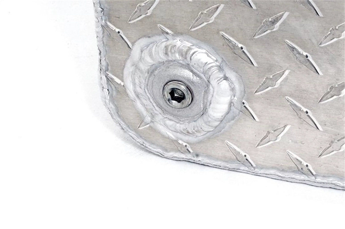 x H 19 in.; Narrow Rectangle Shape; Brite-Tread Aluminum; Fits select: 2015-2016,2018-2022  F150. x W 9.625 in. Dee Zee DZ92556N Liquid Transfer Tank; Volume 40 Gallons; L 56 in