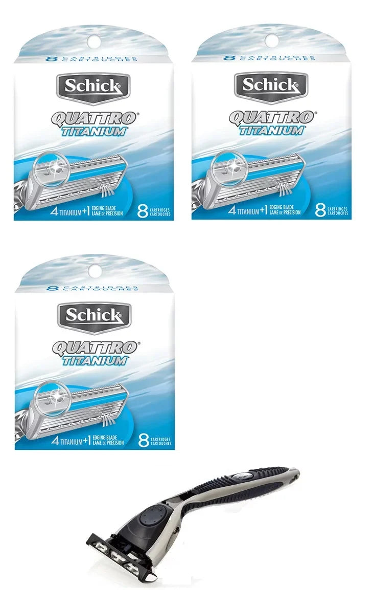 suitable Razor +  Schick Quattro Titanium Refill, 8 Ct (3 Pack)