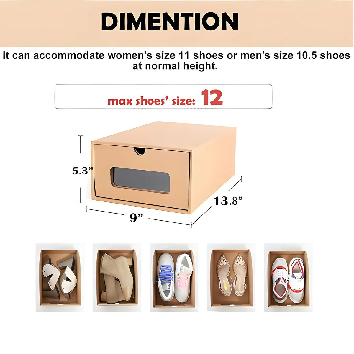 tonchean 10 Pack Cardboard Shoe Boxes - Stackable Shoes Storage Organizer Kraft Drawer Boxes with Lids and Transparent Window-Gift