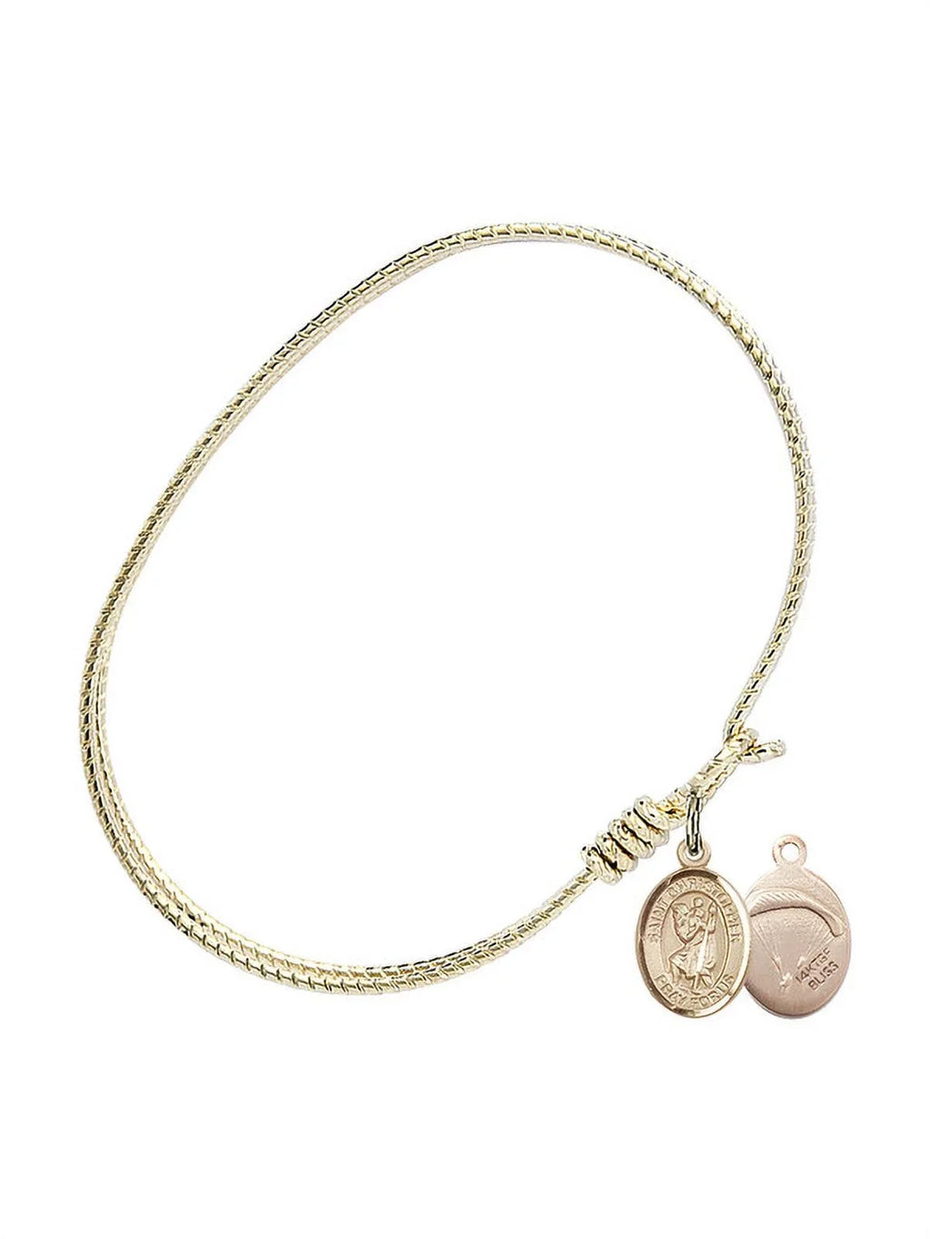Christopher/Paratroopers in Gold-Filled. 7 1/4 inch Oval Eye Hook Bangle Bracelet w/ St