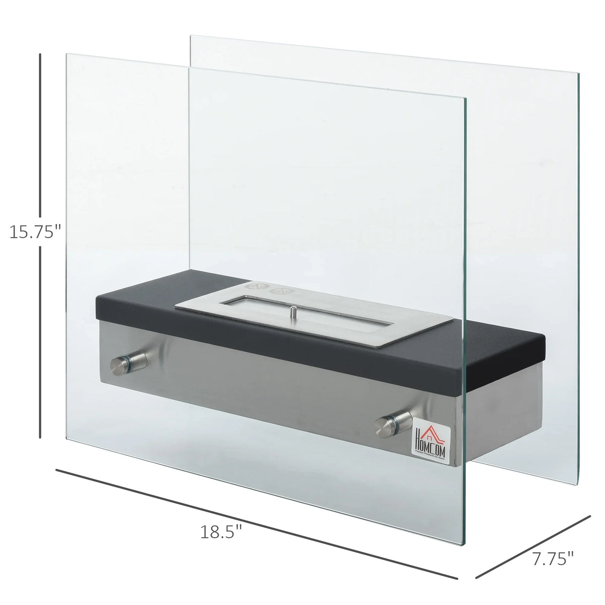 Ft., Burns up to 3 Hours, Black. HOMCOM Ethanol Fireplace, 18.5" Tabletop 0.39 Gal Stainless Steel 269 Sq