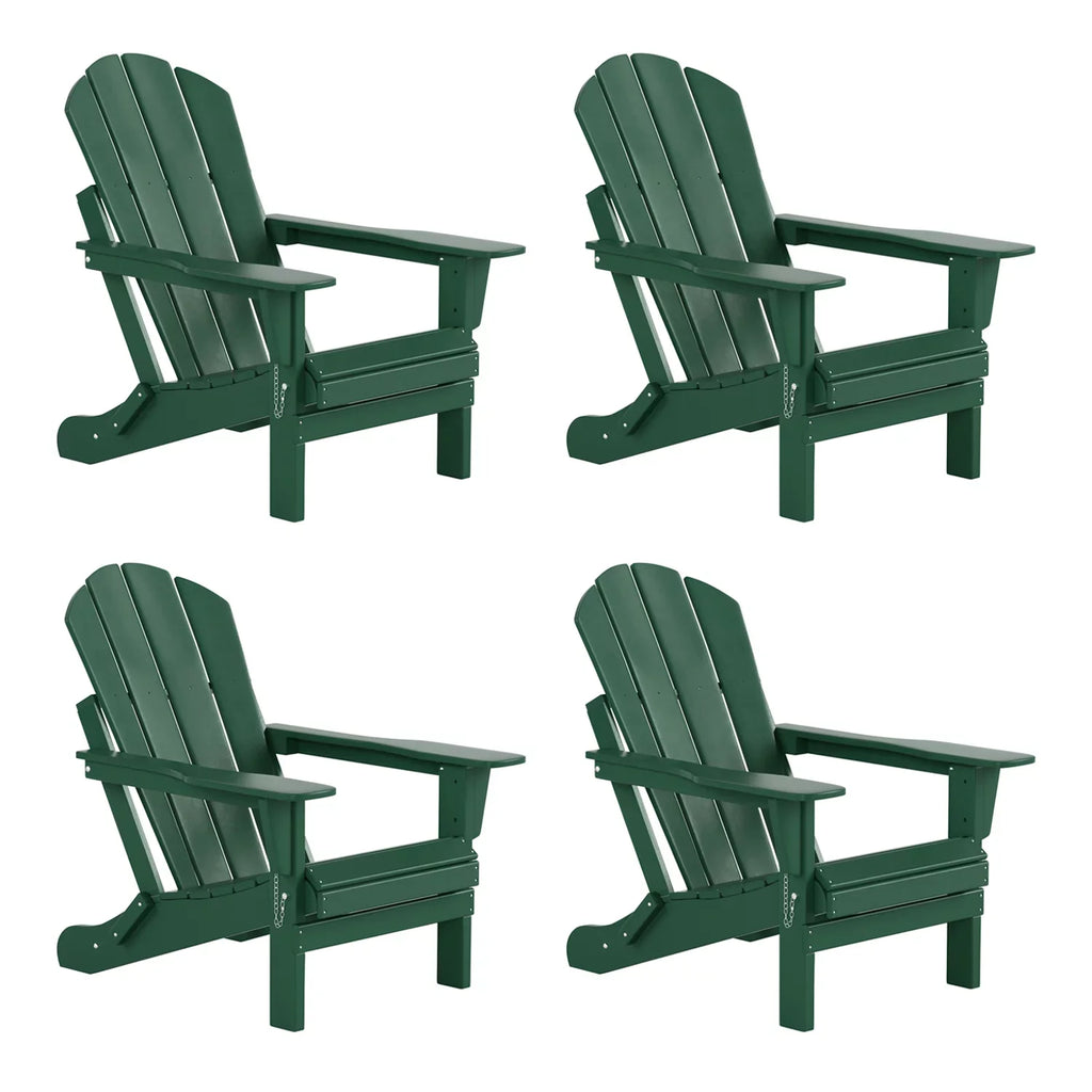 EXTRA PLATINUM Classic Outdoor Patio Folding Poly Adirondack Chairs (Set of 4), Dark Green