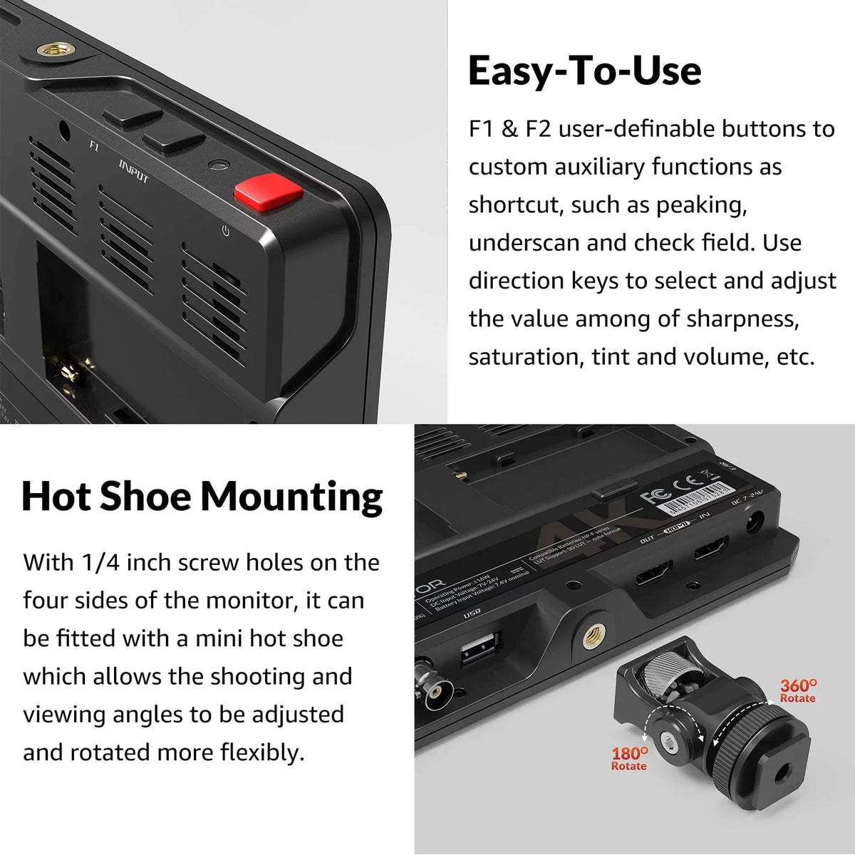 LILLIPUT H7S 7 Inch 4K Ultra Brightness On- Monitor with Full HD Resolution 1800nit Sunlight Viewable 4K- & 3G-SDI Input Output Support HDR 3D-LUT Functions for Taking Photos & Creating Movi