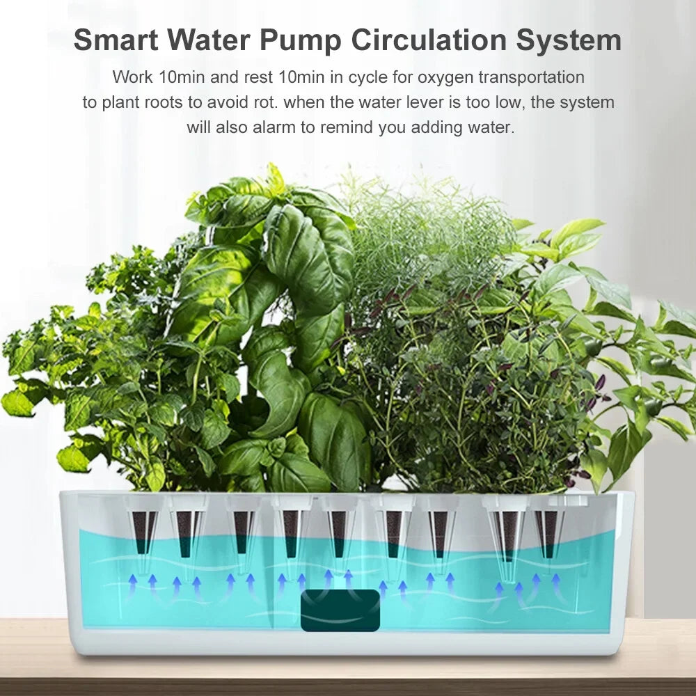 Leyfeng Smart Hydroponics Growing System Indoor Herb Garden Kit 9 Pods Automatic Timing with Height Adjustable 15W LED Grow Lights 2L aqua Tank Smart aqua Pump for Home Office Kitchen