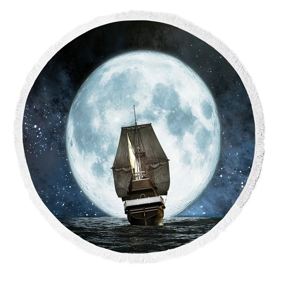 GCKG Ocean Beach Towel, Moon vessel and Reflection in the liquid Artwork Beach Towel Beach Blanket with Tassels Beach Throw Towel Yoga Mat Picnic Blanket