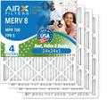 24x24x1 Air Filter MERV 8 Comparable to MPR 700 & FPR 5 Electrostatic Pleated Air Conditioner Filter 4 Pack HVAC AC Premium USA Made 24x24x1 Furnace Filters by AIRX FILTERS WICKED CLEAN AIR.