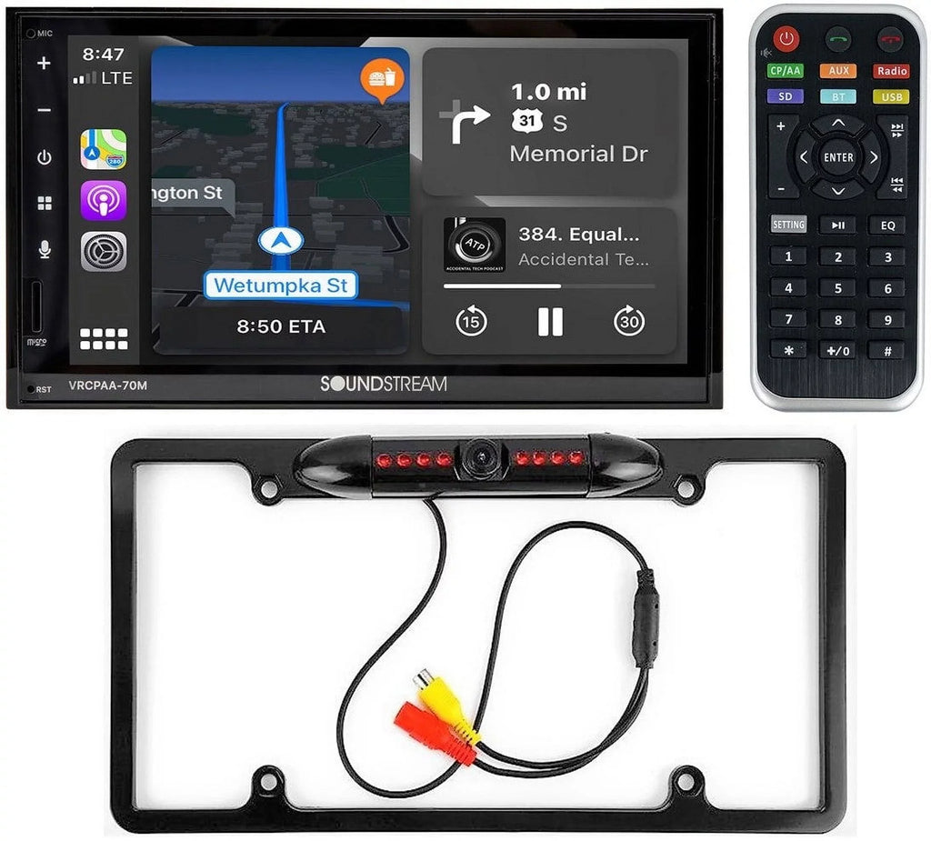 Soundstream VRCPAA-70M 7" Double DIN Bluetooth  CarPlay & Android +Camera Silver