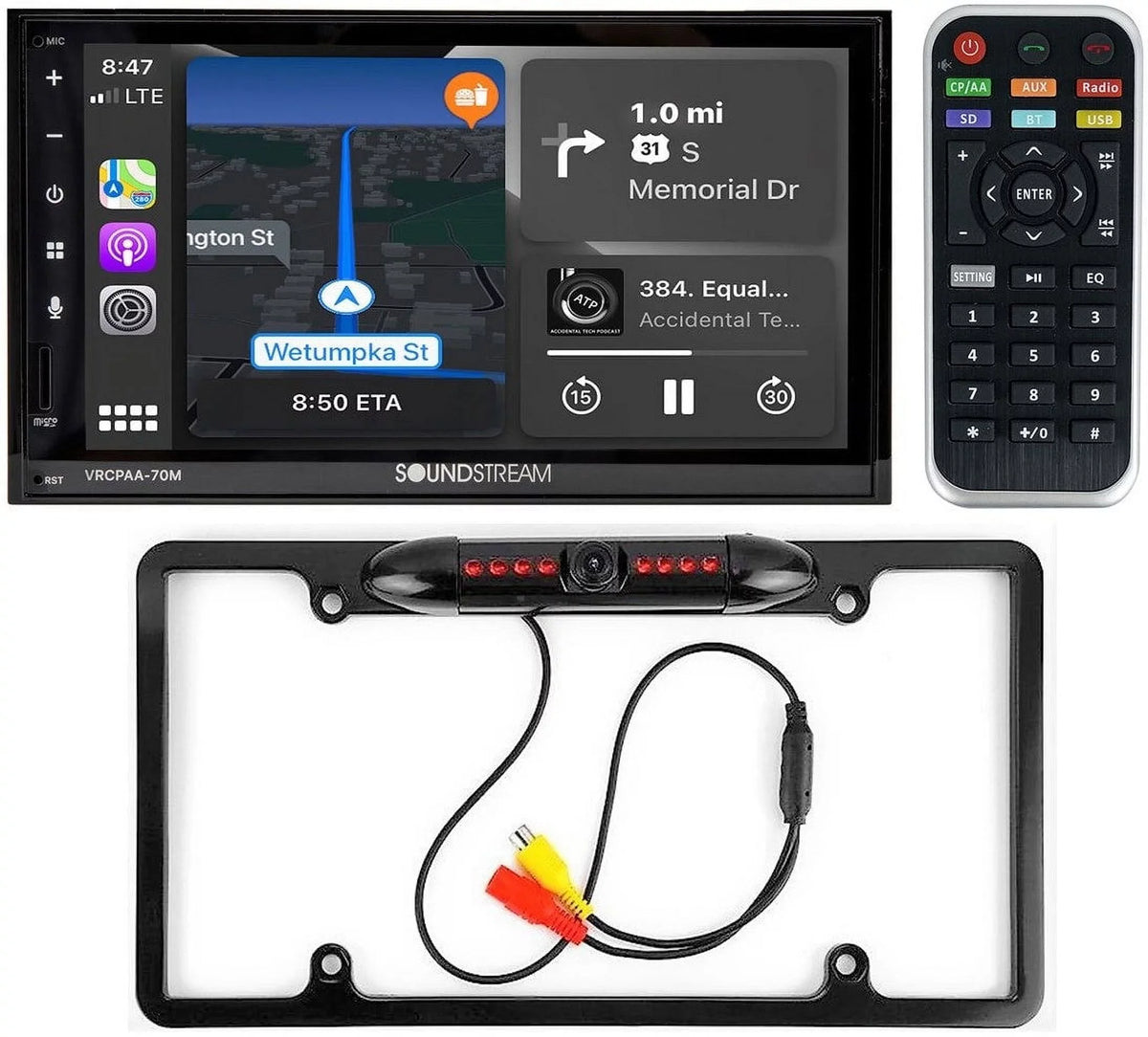 Soundstream VRCPAA-70M 7" Double DIN Bluetooth  CarPlay & Android +Camera Silver
