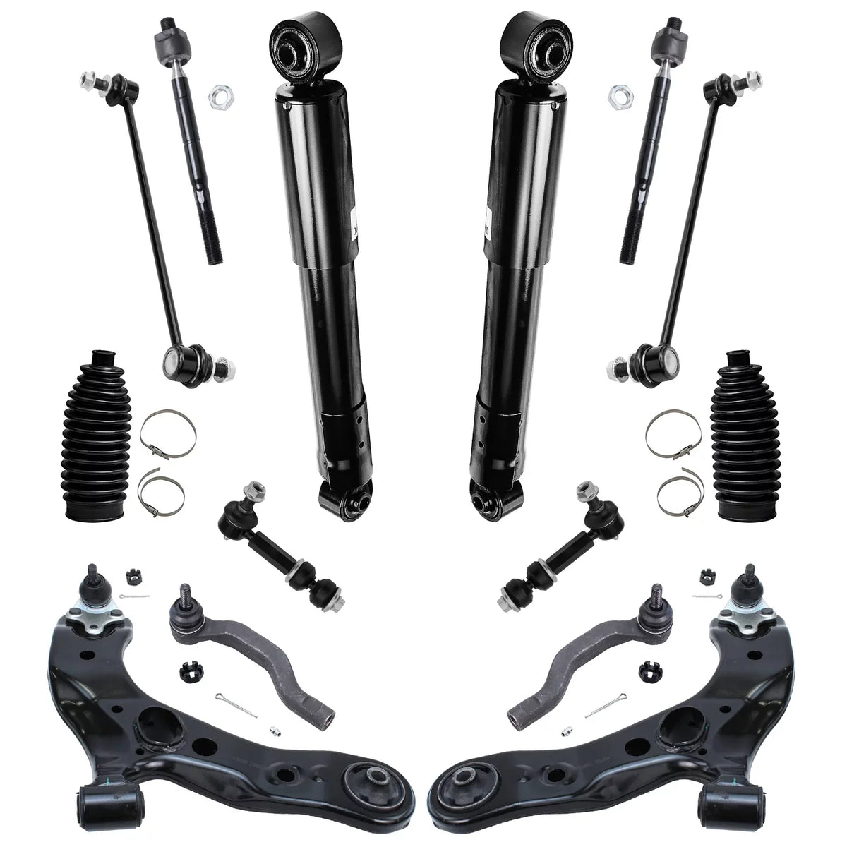Detroit Axle - 16pc Suspension Kit for 3.5L 2006-2012  RAV4 2007 2008 2009 2010 2011, 2 Ready Struts, 2 Shocks, 2 Lower Control Arms & Ball Joints, 4 Tie Rods, 4 Sway Bar Links, 2 Boots