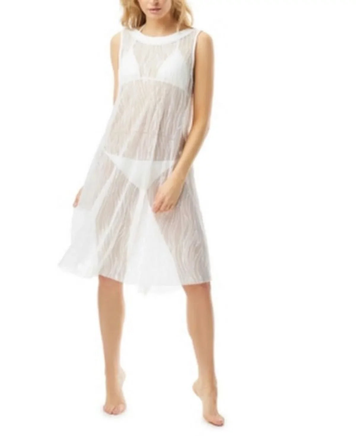 Carmen Marc Valvo White Sequin High-Neck Swim Dress protector-Up Size XL: XL/White