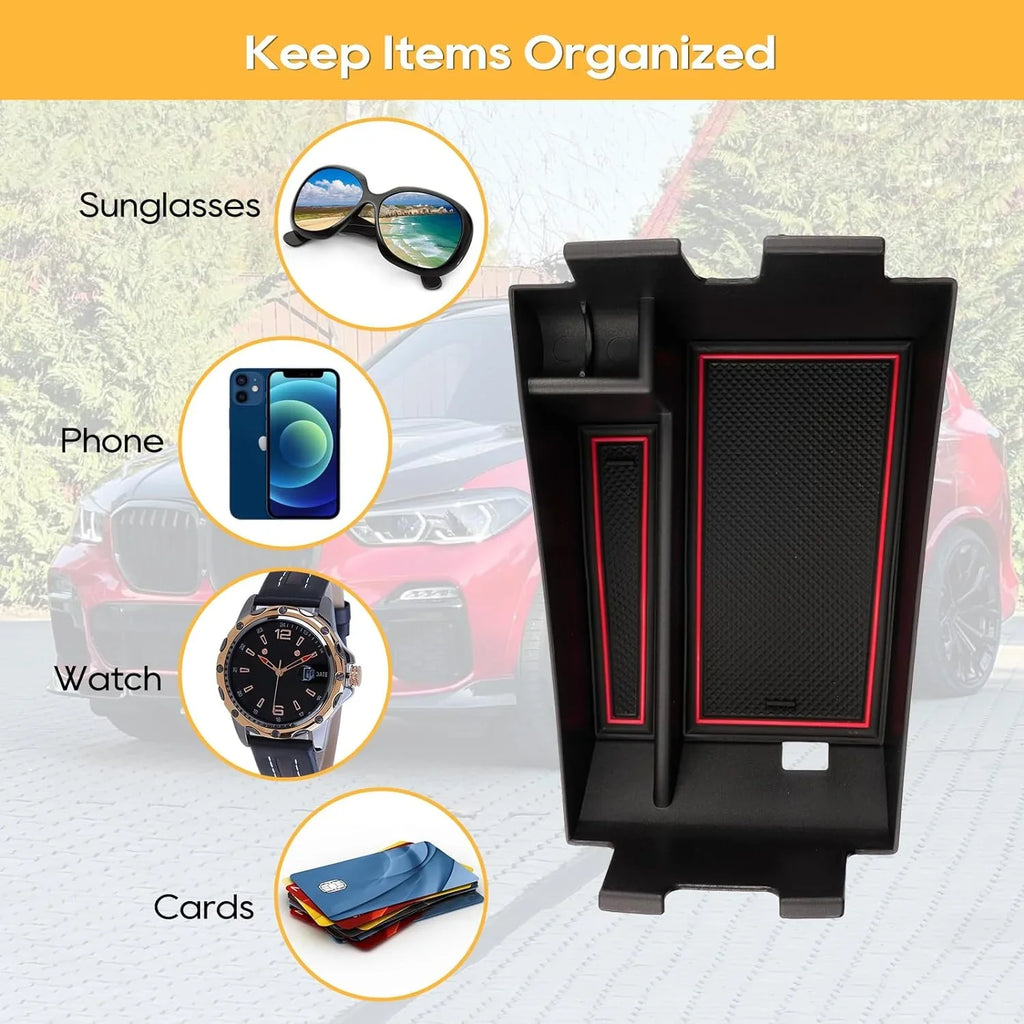 LFOTPP Center Console Organizer for 2019 2020 2021 2022+ BWM X5 G05 X6 G06 X7 G07 Armrest Center Console Organizer Tray Accessories with Coin Sunglasses Holder Secondary Insert Storage Box for X5 G05