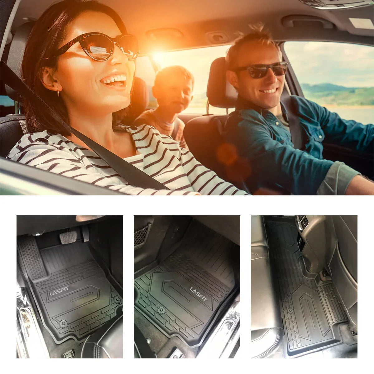 LASFIT Floor Mats for 2015-2021 Jeep Cherokee(Don't Fit Grand CHEROKEE), All elements Fit TPE Floor Liners Set, 1st and 2nd Row, Black
