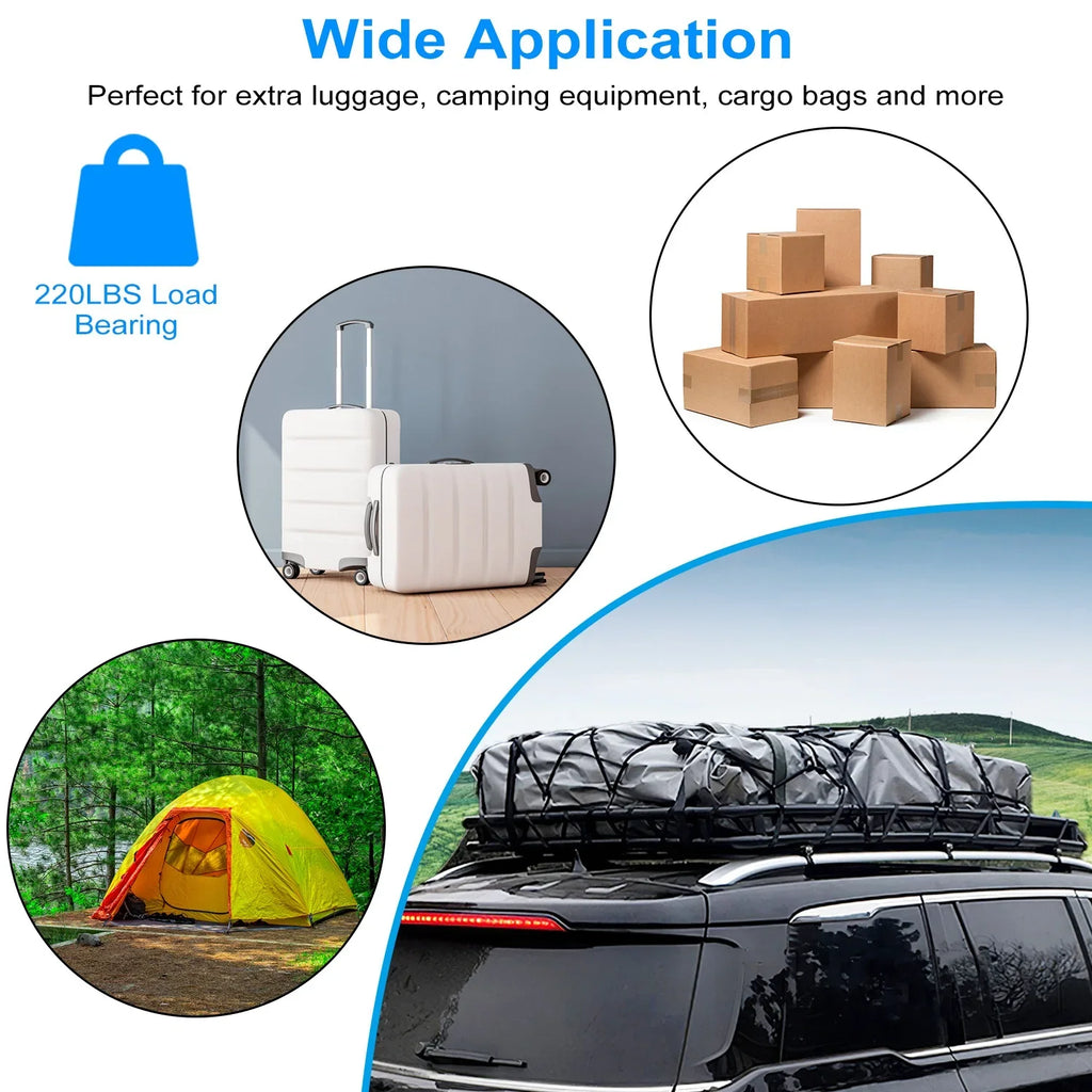 Capacity Roof Rack Basket with Elastic Net and 10 Hooks, 63x39x6.3in, Black. Universal Roof Rack Cargo Carrier, iMounTEK Extension Car Top Luggage Basket, 220 lb
