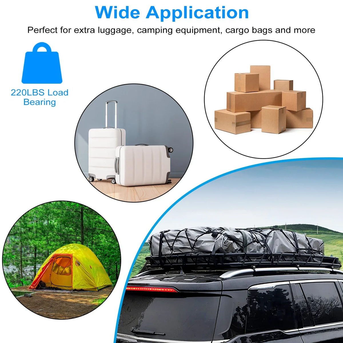 Capacity Roof Rack Basket with Elastic Net and 10 Hooks, 63x39x6.3in, Black. Universal Roof Rack Cargo Carrier, iMounTEK Extension Car Top Luggage Basket, 220 lb