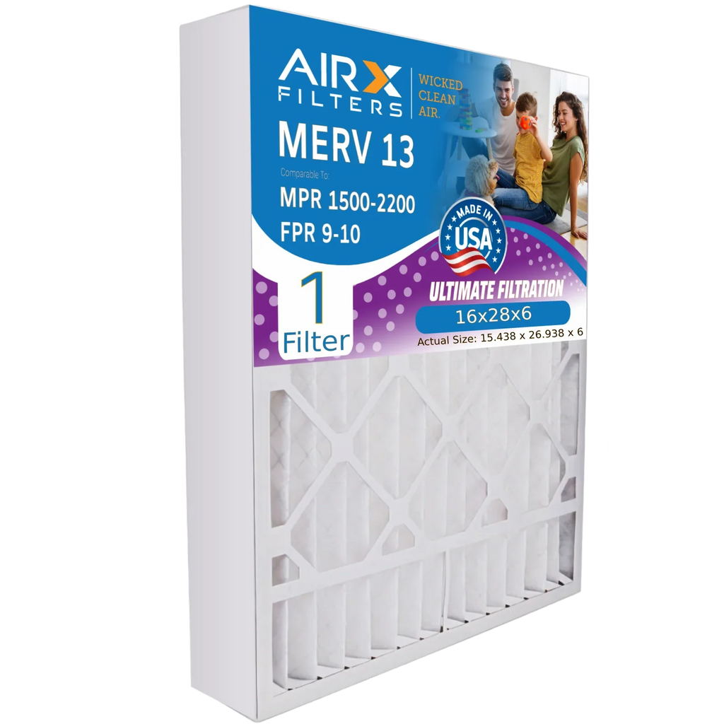 16x28x6 Air Filter MERV 13 Comparable to MPR 1500 - 2200 & FPR 9 suitable with Aprilaire 401 Premium USA Made 16x28x6 Furnace Filter 1 Single Filter by AIRX FILTERS WICKED CLEAN AIR.