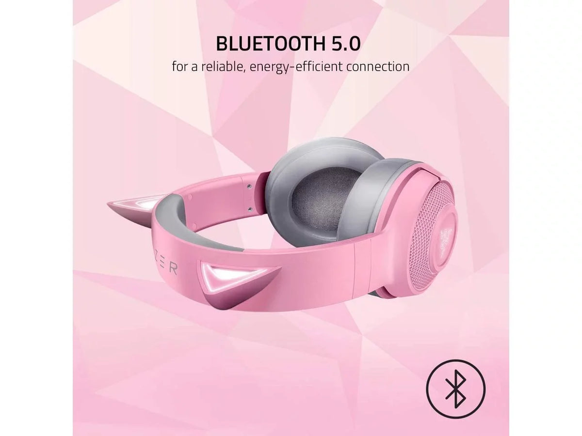 Kraken BT Kitty Edition: Bluetooth 5.0-40ms Low Latency Connection - Custom-Tuned 40mm Drivers - Beamforming Microphone - Powered by  Chroma - Quartz Pink
