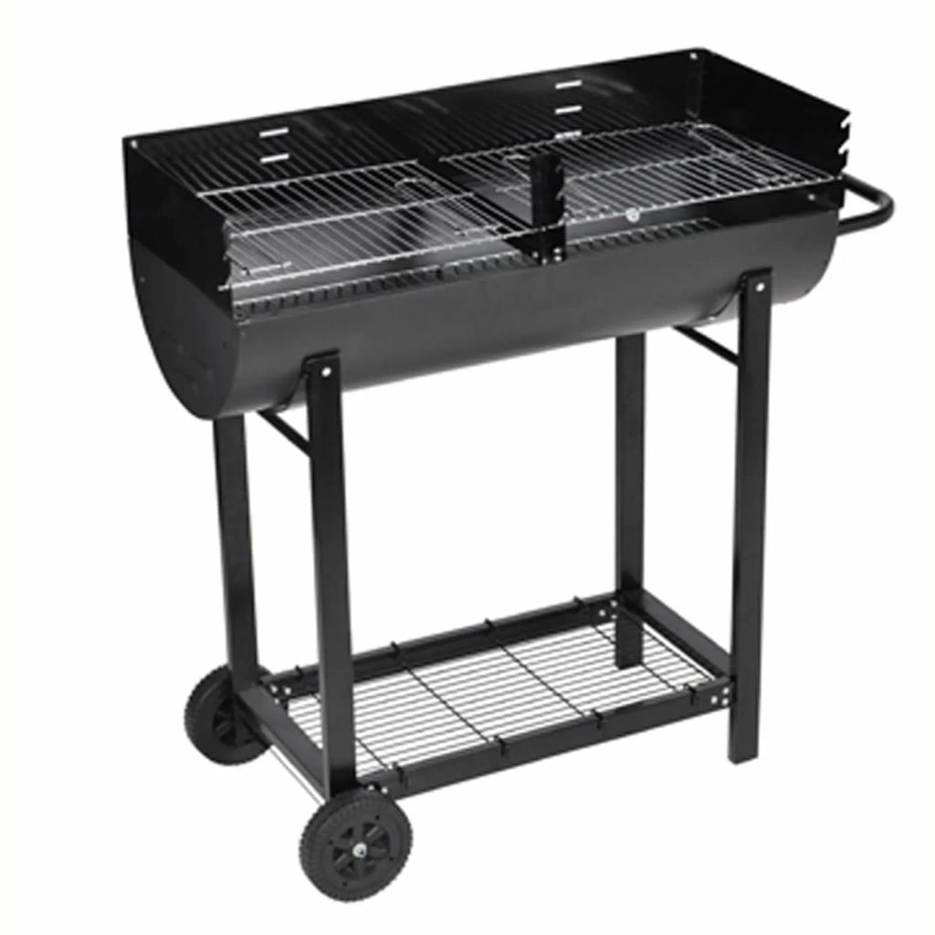 moobody Charcoal BBQ Stand with Lower Shelf and Wheels Steel Barbecue Grill Black for Camping Cooking, Grilling, Smoking, Picnic, Hiking, Party, Garden, Patio 39.4 Inch Length