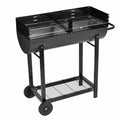 moobody Charcoal BBQ Stand with Lower Shelf and Wheels Steel Barbecue Grill Black for Camping Cooking, Grilling, Smoking, Picnic, Hiking, Party, Garden, Patio 39.4 Inch Length