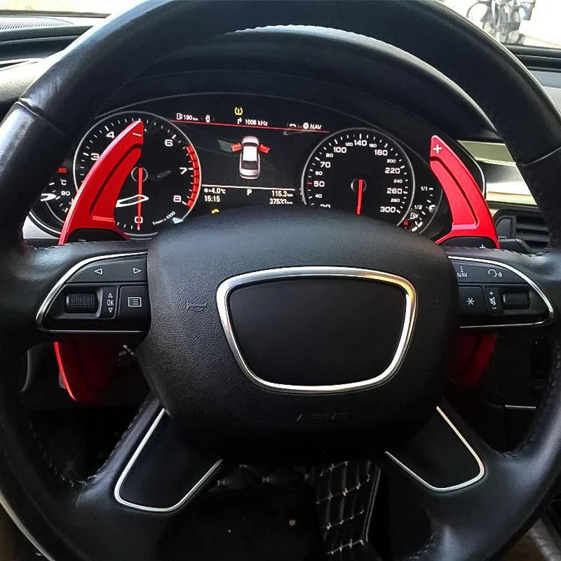 Xotic Tech Steering Wheel Paddle Shifter wrap Trim, CNC Aluminum Alloy, suitable With Audi A3 A4 A5 A6 A7 A8 S3 S4 S5 S6 S7 S8 RS3 RS6 Q3 Q5 SQ5 Q7 (Red)