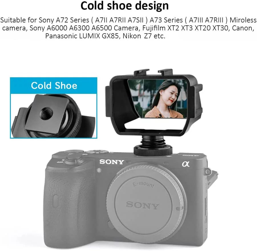 Camera Vlog Selfie Flip Screen, Cold Shoe Mic Light Mount Adapter for  A7RIV A7RIII A7RII A7III A7II A6000 A6300