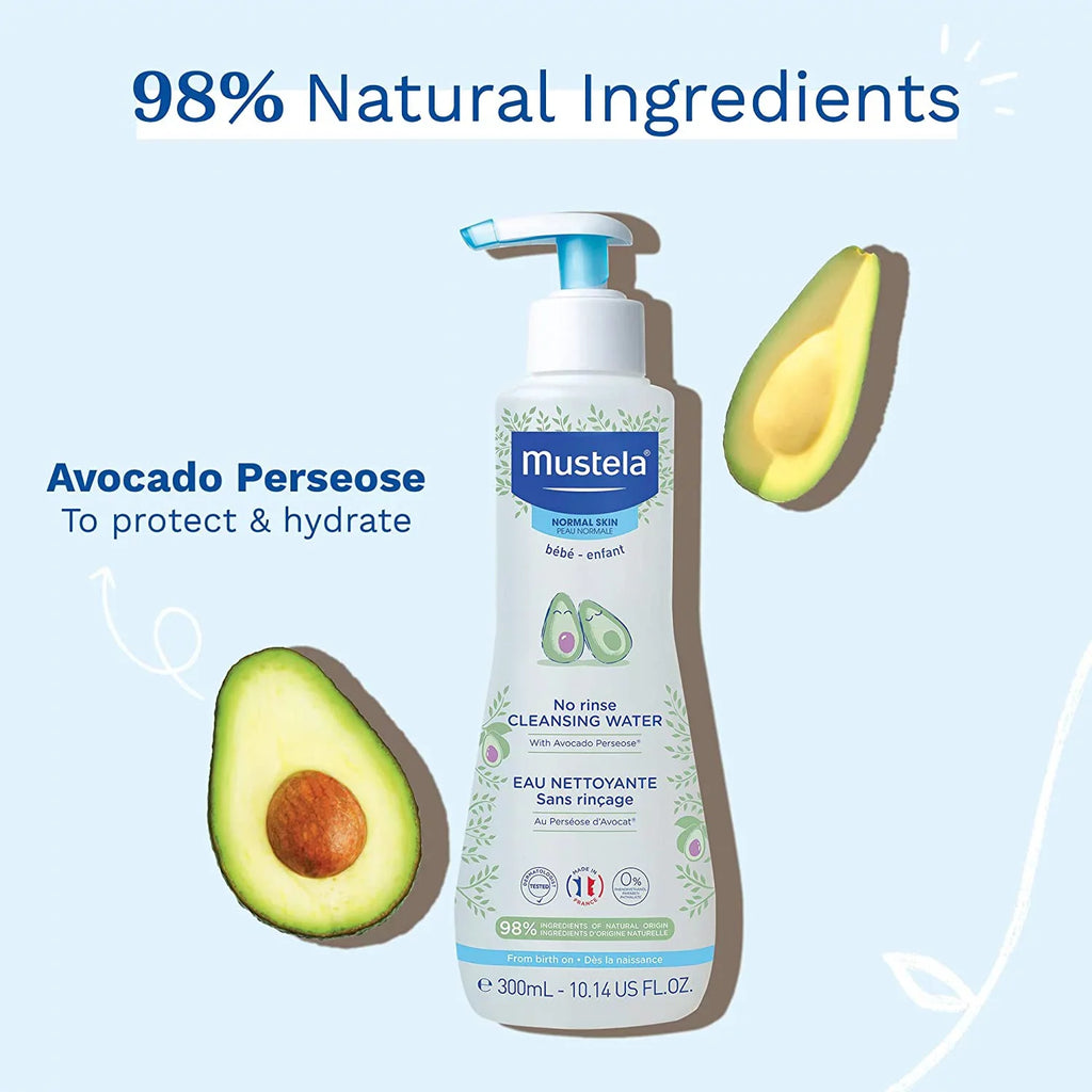 Mustela Baby Cleansing aqua - No-Rinse Micellar liquid - with Natural Avocado & Aloe Vera - for Baby's Face, Body & Diaper - 1 or 2-Pack - Various Sizes