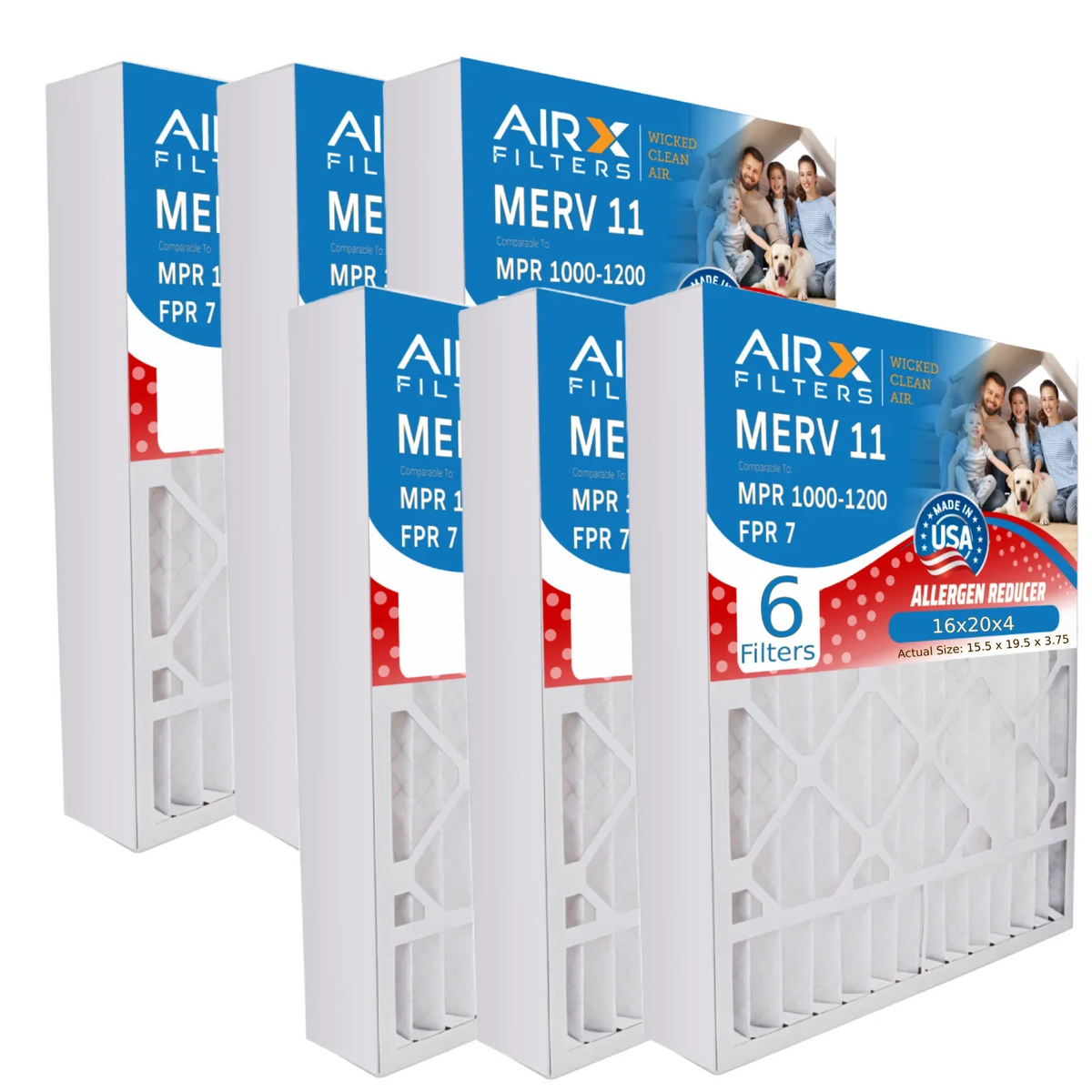 16x20x4 Air Filter MERV 11 Comparable to MPR 1000, MPR 1200 & FPR 7 appropriate with White Rodgers FR1000M-111 Premium USA Made 16x20x4 Furnace Filter 6 Pack MERV 11 by AIRX FILTERS WICKED CLEAN AIR.