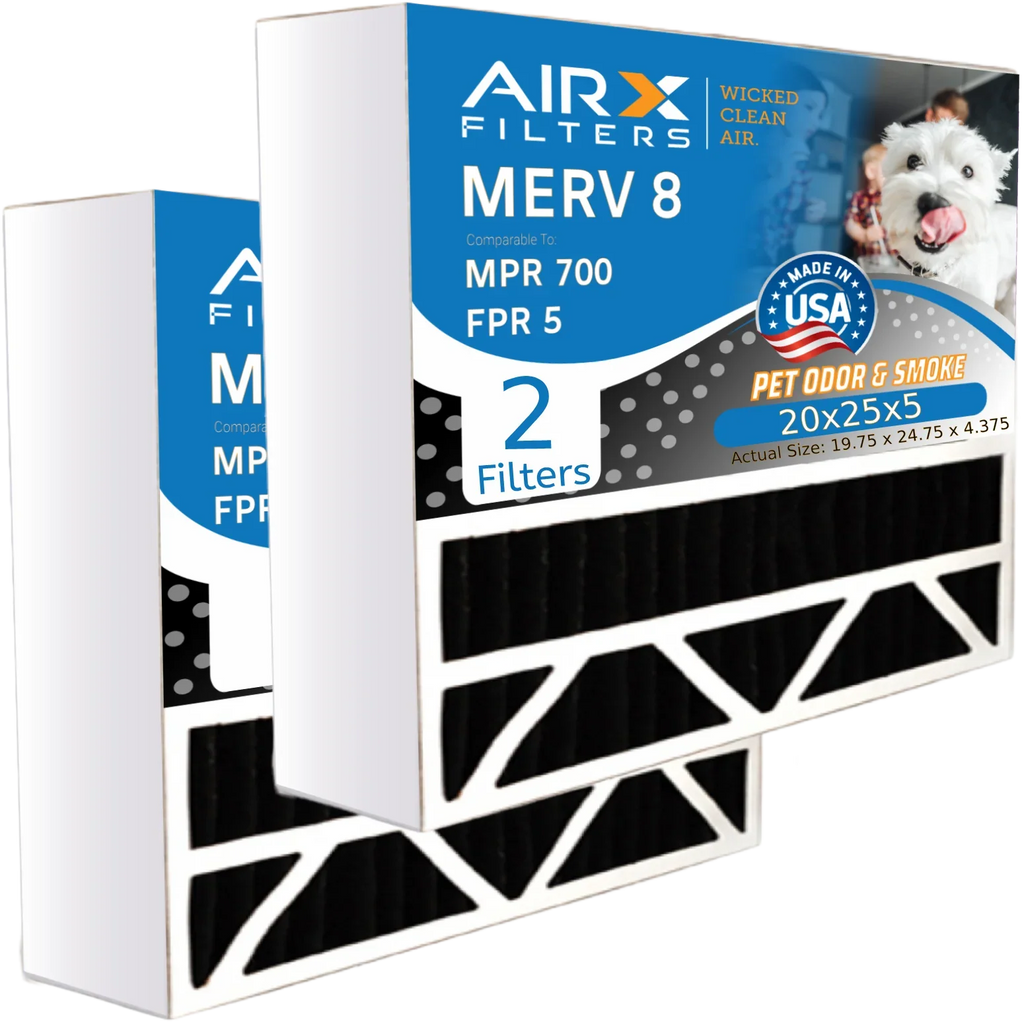 20x25x5 Air Filter Odor Eliminator Carbon Filter MERV 8 Comparable to MPR 700 & FPR 5 matching with Bryant Carrier FILXXCAR0020 2 Pack by AIRX FILTERS WICKED CLEAN AIR.