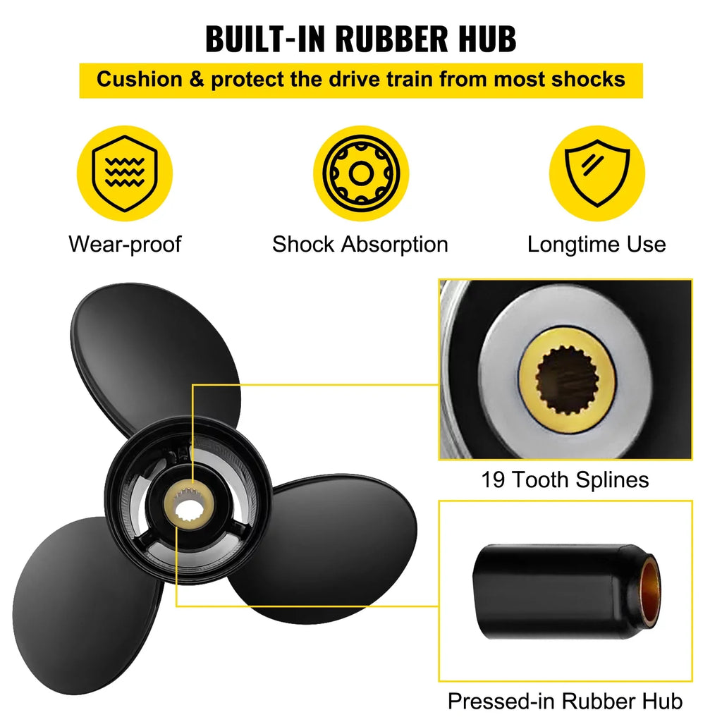 VEVOR Outboard Propeller, 3-Blade 14.5" x 19" craft Propeller, Replace for OEM 3817468, suitable with SX Sterndrives Outboard Volvo Penta Engine, Right-handed Aluminium Propeller & 19 Spline Teeth