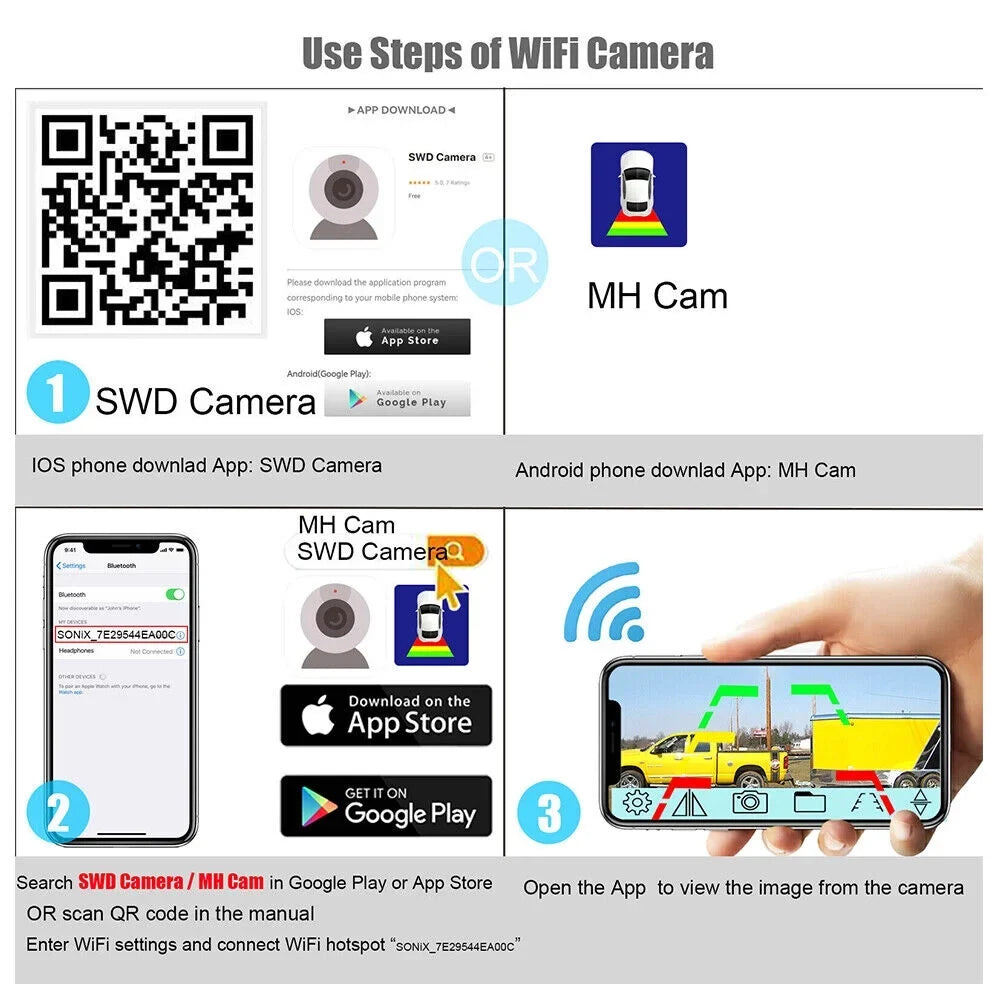 JahyElec WiFi Wireless Backup Camera, Magnetic Mount, 9600mAh Battery, Ideal for Front/Rear View