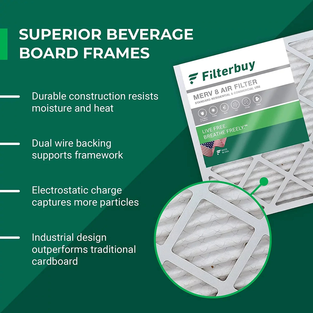 Filterbuy 18x24x1 MERV 8 Pleated HVAC AC Furnace Air Filters (3-Pack)