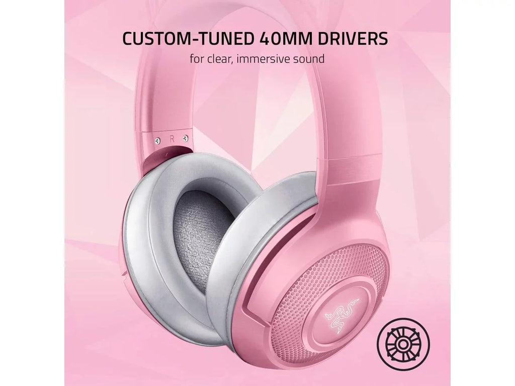 Kraken BT Kitty Edition: Bluetooth 5.0-40ms Low Latency Connection - Custom-Tuned 40mm Drivers - Beamforming Microphone - Powered by  Chroma - Quartz Pink