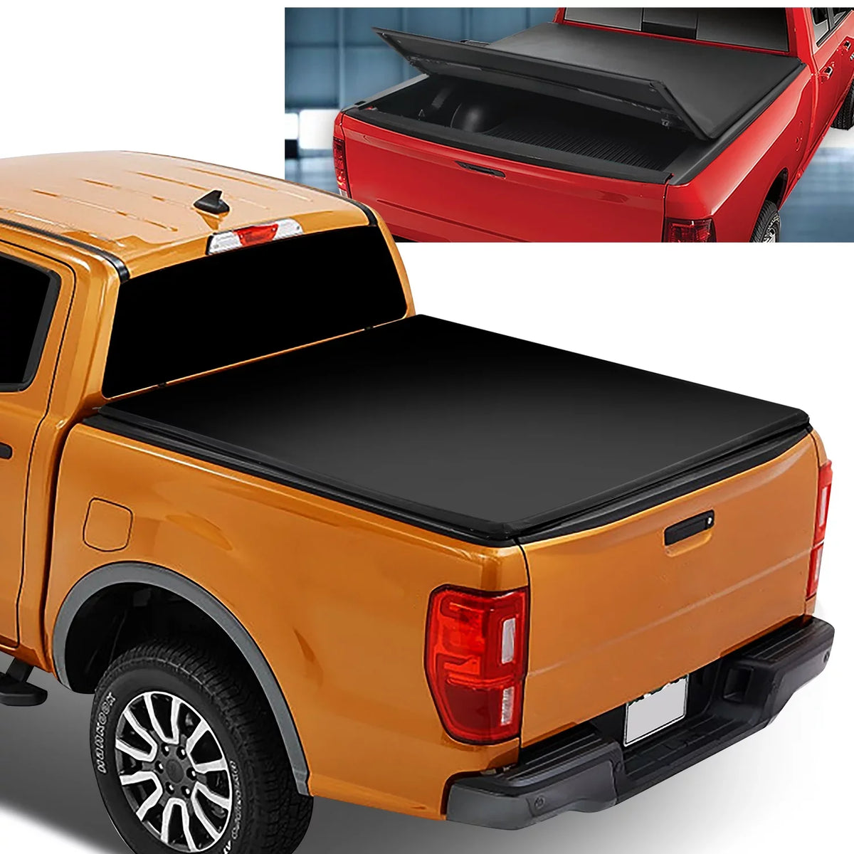 DNA Motoring TTC-TRISOFT-090 For 2019 to 2021  Ranger 5Ft Short Bed Adjustable Matte Black Aluminum Frame Vinly Tri -Fold Soft Top Trunk Tonneau wrap 20