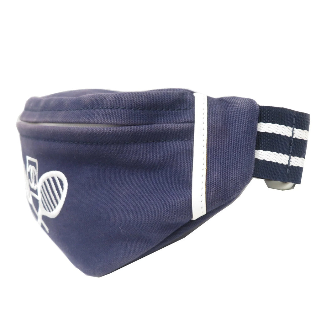 Pre-Owned CHANEL Sportsline Waist Bag Body Navy/White Canvas Women's Men's (Good)